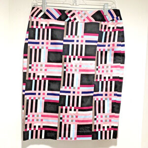Nine West size 4 pencil skirt pink black blue gray plaid business casual preppy